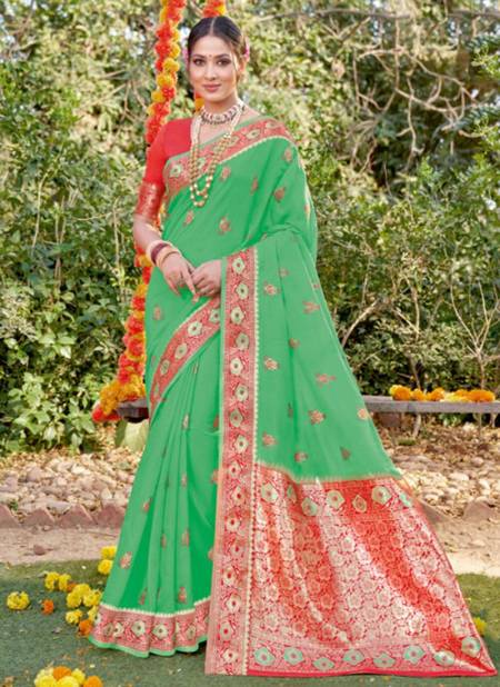 Green Colour SANGAM SUBH MILAN Ethnic Wear Cotton Printed New Designer Saree Collection 3003